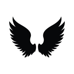Stylized vector drawing of symmetrical black angel wings on white background