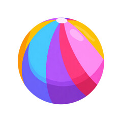 Vibrant beach ball with colorful stripes isolated on transparent background