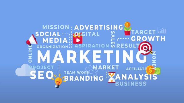 Abstract Digital Marketing Word Cloud Concept Background with Typography and Business Strategy Elements