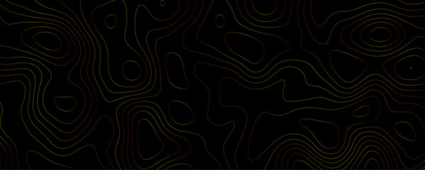 Topographic Contour Lines Yellow Orange on Black Background