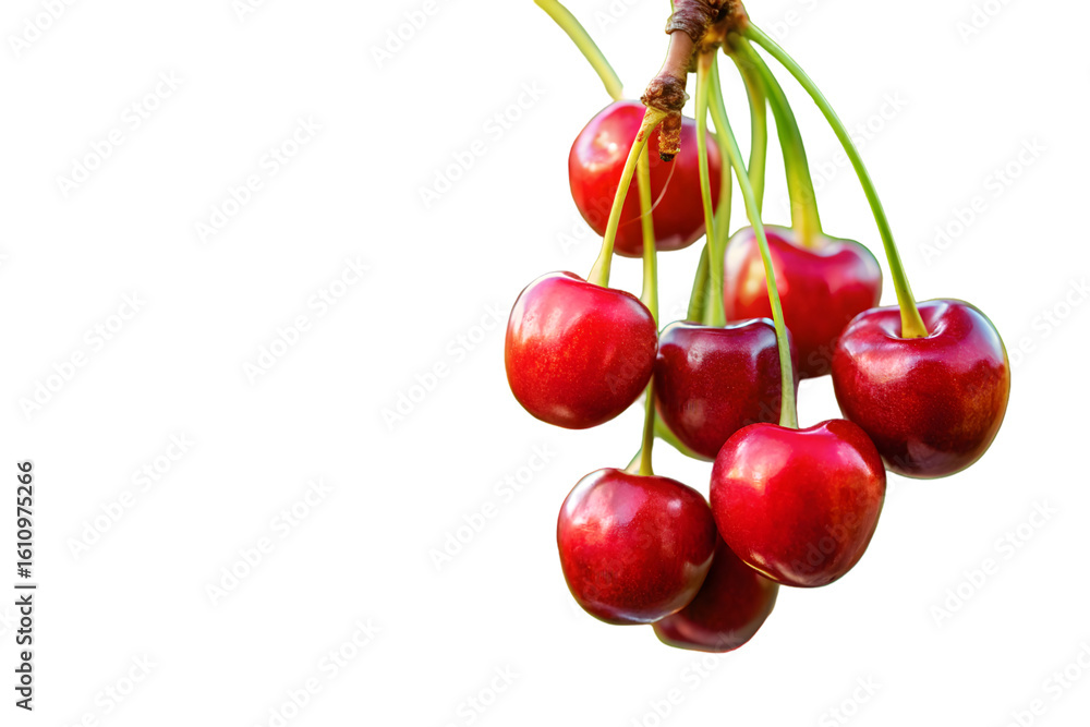 Poster red cherries on tree branch with soft bokeh background png icon isolated with transparent background