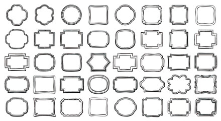 Collection of various hand-drawn, vintage-style frames and borders in different shapes.