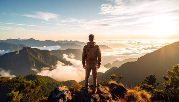 man standing on top of the mountain