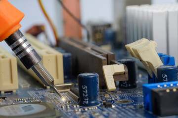 Damaged electronic circuit board soldering
