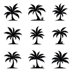 Collection Of Nine Stylized Leaf Vector Graphics In Simple Black And White Color Palette