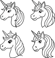 Unicorn Head Black Stroke Linear Icon, Unicorn - Outline Icon - Pixel Perfect

