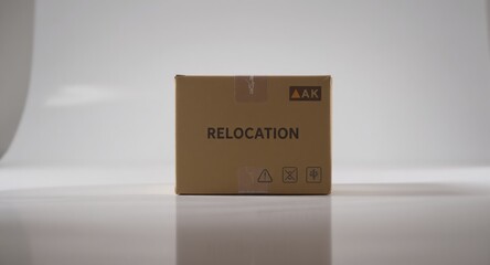 Box with the word "Relocation" on it in a stark white setting