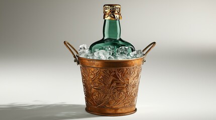 Bottle in ornate ice bucket, cool, refreshing beverage