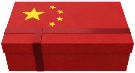 China flag gift box with ribbon isolated on transparent background