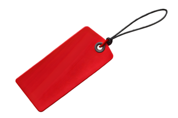 Red label tag with black string isolated on transparent background PNG icon isolated with transparent background