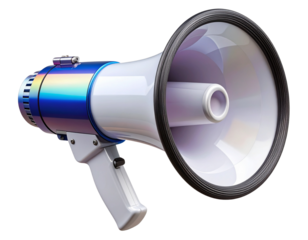 Colorful Iridescent 3D Megaphone with Dynamic Lighting Effects Isolated on Transparent Background