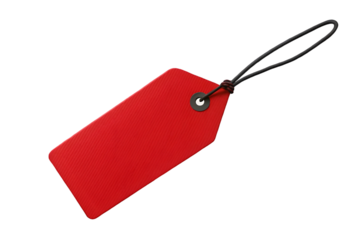 Red label tag with black string isolated on transparent background PNG icon isolated with transparent background