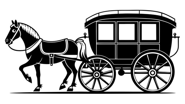 horsecar black and white silhouette