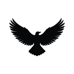 Black Silhouette of a Bird with Wings Spread Against a White Background
