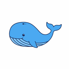 Adorable Cartoon Blue Whale with Smiling Face and Tail Fin