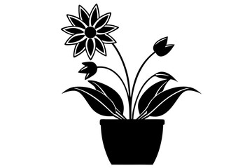 live plant with flower black and white silhouette