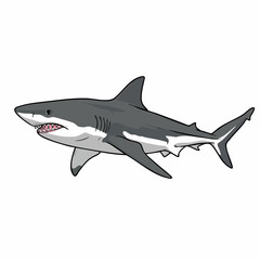 Obraz premium Detailed Cartoon Illustration of a Great White Shark in Profile