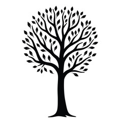Obraz premium A Silhouette Of A Stylized Tree With Leaves Creates A Visually Appealing Monochrome Illustration