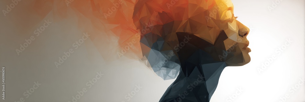 Aufkleber geometric shapes transform into a silhouette of a thinking head against a soft background emphasizin