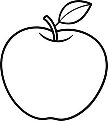 An apple with a leaf isolated on white background in simple line art