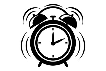 ringing alarm clock black and white silhouette on white background