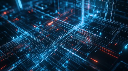 Fototapeta premium Abstract technological background with glowing lines and data points