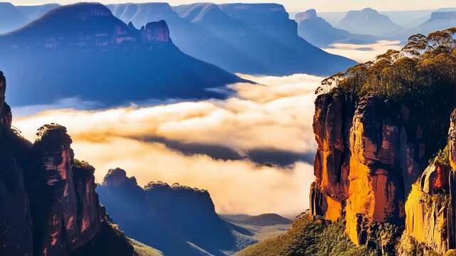 Cloud inversion over blue canyon cliffs