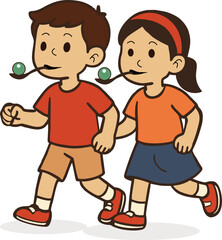 Cute Kids Playing Traditional Spoon and Marble Race Game - Indonesian Independence Day Celebration