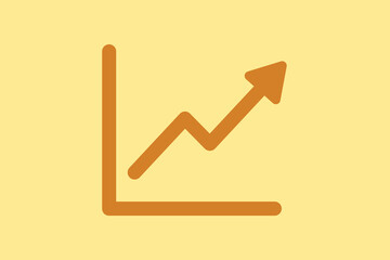 Vector illustration of an orange chart icon with an upward trend arrow, symbolizing growth, success, and business progress. Useful for presentations, analyses, and financial reports