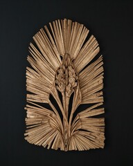 Traditional nipa hut unique carving coconut leaf art on plain black background