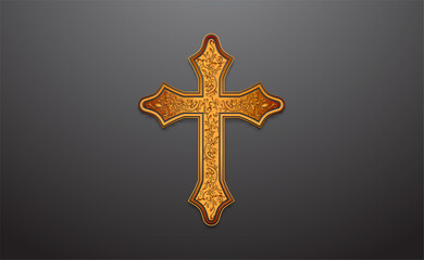 Golden Christian cross floral ornament background