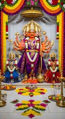 Explore hindu deities images: dattatreya statue with goddess lakshmi and saraswati idols
