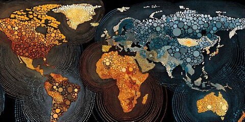 Global celebration card with stylized world map dots and abstract layout