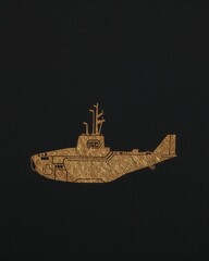 Submarine unique carving leaf art on plain black background