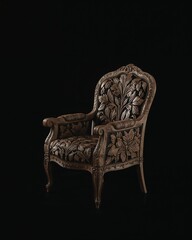 Armchair unique carving leaf art on plain black background