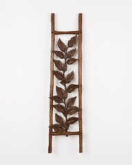 Bookshelf ladder unique carving leaf art on plain white background