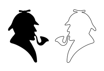 Sherlock holmes silhouette illustration profile pipe flat outline icon icons