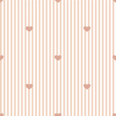 Seamless vector seamless pattern with vertial stripes and small hearts. Geometric striped repeating gingham texture.