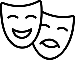 A vector illustration of comedy and tragedy masks depicting a smiling and angry woman's face with symbols of various emotions