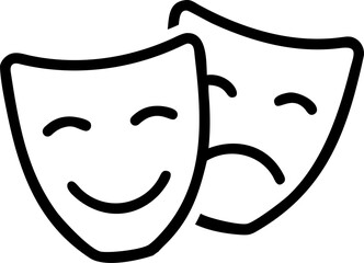 Cartoon illustration of comedy and tragedy theater masks with smiling and sad faces, a classic symbol of drama