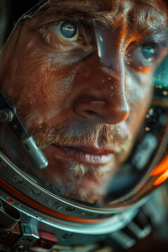 Close-up ofa  man in a space helmet