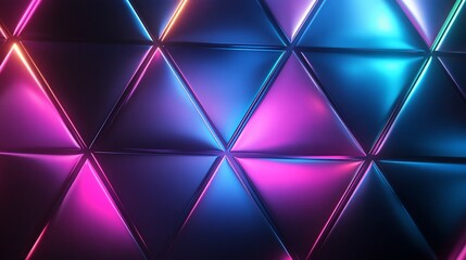Futuristic triangle tiled pattern with vibrant neon light abstract backdrop
