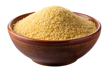 Dried couscous in ceramic bowl isolated on transparent background PNG icon isolated with transparent background