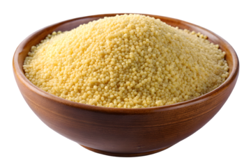 Dried couscous in ceramic bowl isolated on transparent background PNG icon isolated with transparent background