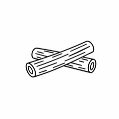 Two Crossed Wooden Logs Line Art Illustration
