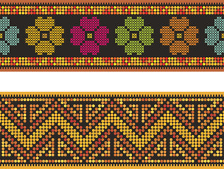 Slavic ornamental seamless frieze vector series. Authentic Bulgarian and Eastern European traditional decorative patterns of folk costumes, damasks, carpets. Balkan folklore embroidery motifs.