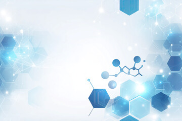 Abstract Hexagonal Molecular Structure Pattern in Light Blue on White Background
