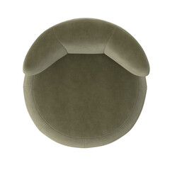 Modern Round Armchair with Curved Backrest and Olive Green Upholstery - Top View Isolated
