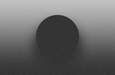 Abstract dark grey black sphere emerging from textured monochrome noise. Smooth grainy gradient...