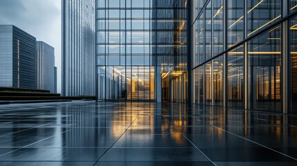 Smart futuristic corporate high-rise with a reflective glass facade elegant minimalistic design crisp reflections enhancing realism